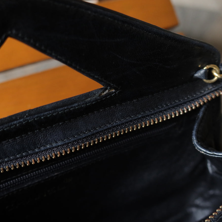 Rare Chanel Vintage Black Matelasse Quilted Top Handle 2way Shoulder Bag