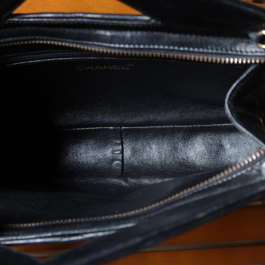 Rare Chanel Vintage Black Matelasse Quilted Top Handle 2way Shoulder Bag