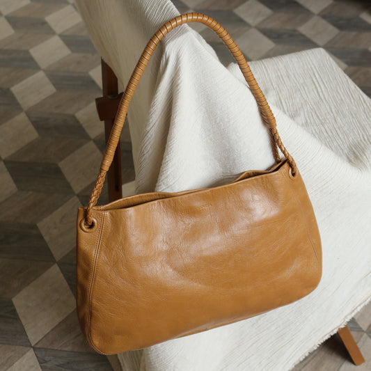 Bottega Veneta Vintage Light Brown Braided Knot Handle Shoulder Bag