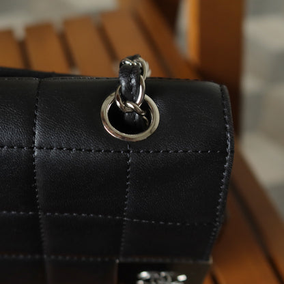 Chanel Vintage Black Lambskin Chocolate Bar Quilted Coco mark Shoulder Flap Bag