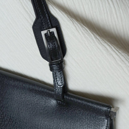 Gucci Vintage Black Grained Leather Sleek Shoulder Flap Bag
