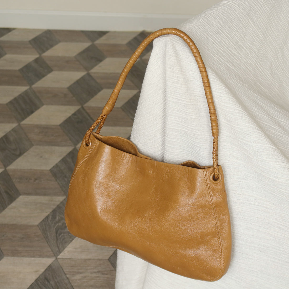 Bottega Veneta Vintage Light Brown Braided Knot Handle Shoulder Bag
