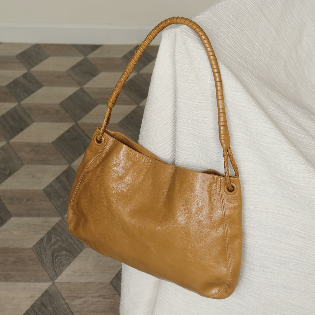Bottega Veneta Vintage Light Brown Braided Knot Handle Shoulder Bag