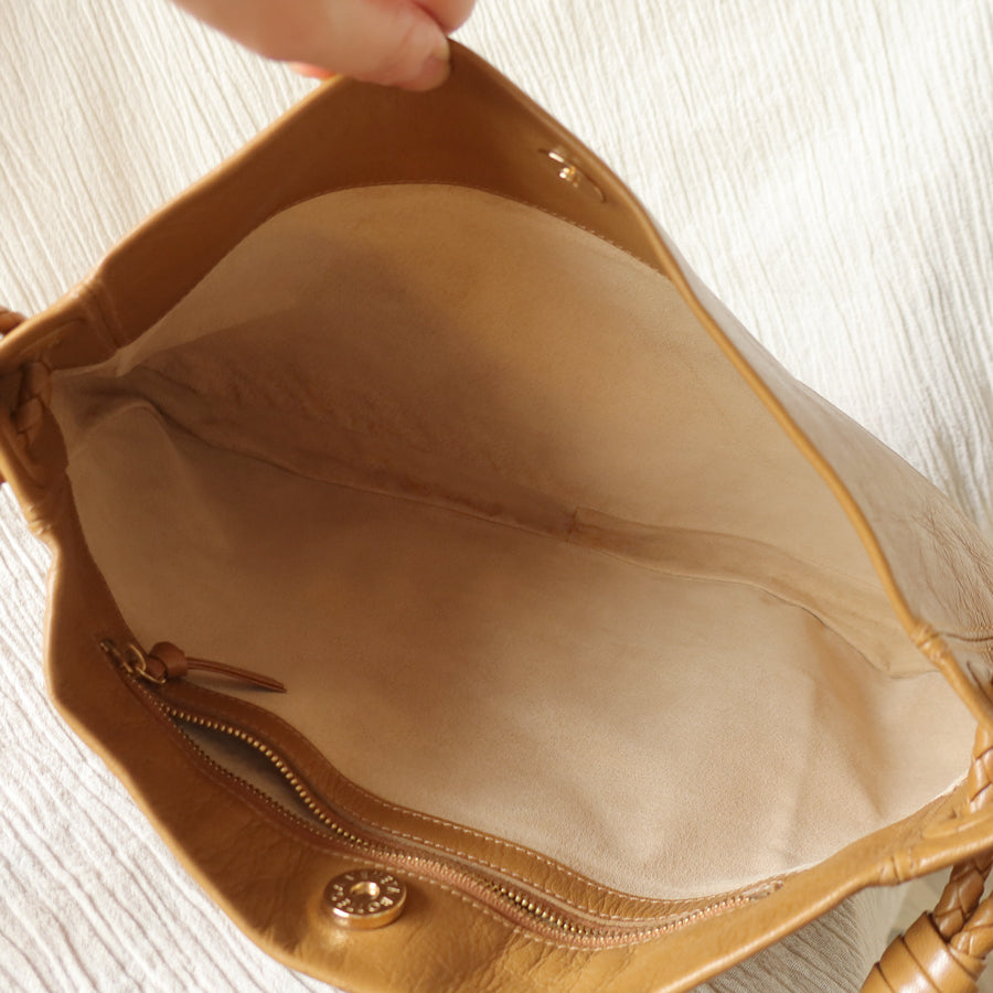 Bottega Veneta Vintage Light Brown Braided Knot Handle Shoulder Bag