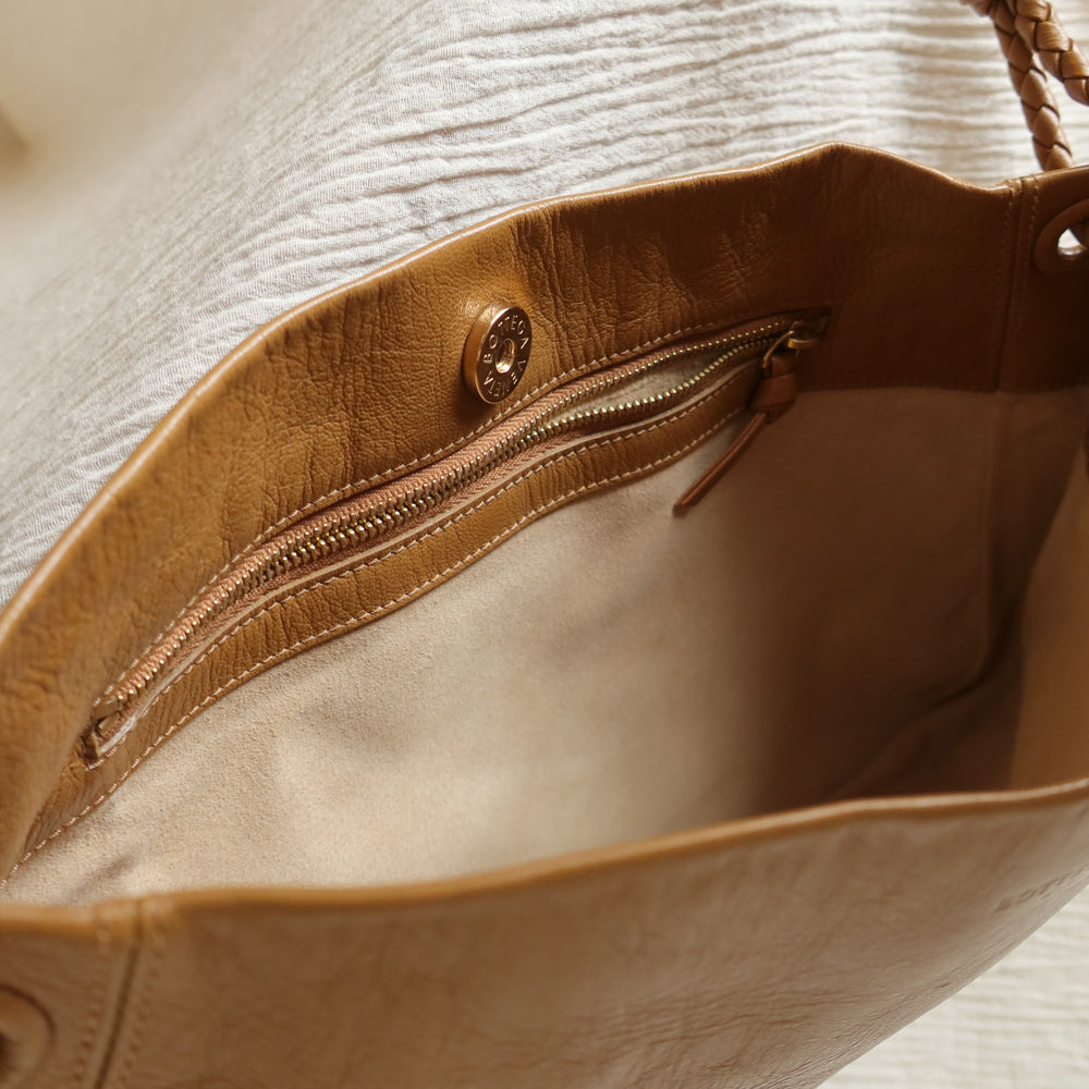 Bottega Veneta Vintage Light Brown Braided Knot Handle Shoulder Bag