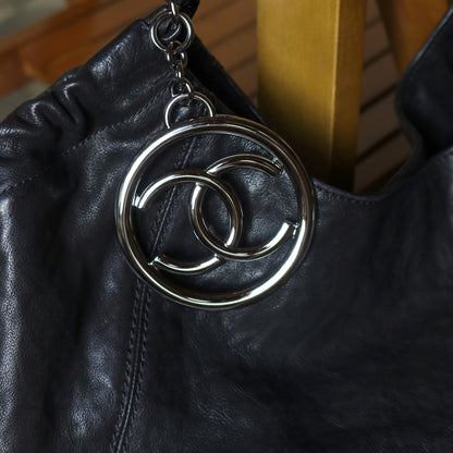 Chanel Vintage Diamond Stitching Coco charm Cabas Black Hobo Shoulder Bag L