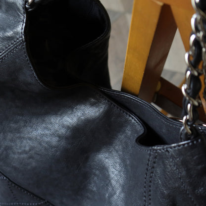 Chanel Vintage Diamond Stitching Coco charm Cabas Black Hobo Shoulder Bag L