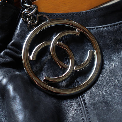 Chanel Vintage Diamond Stitching Coco charm Cabas Black Hobo Shoulder Bag L