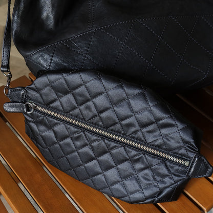 Chanel Vintage Diamond Stitching Coco charm Cabas Black Hobo Shoulder Bag L