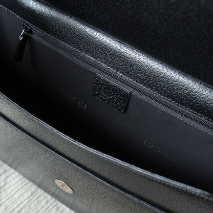 Gucci Vintage Black Grained Leather Sleek Shoulder Flap Bag
