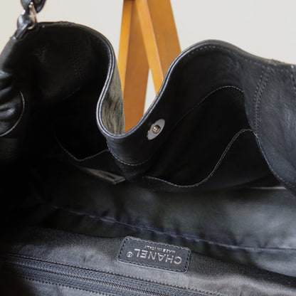 Chanel Vintage Diamond Stitching Coco charm Cabas Black Hobo Shoulder Bag L