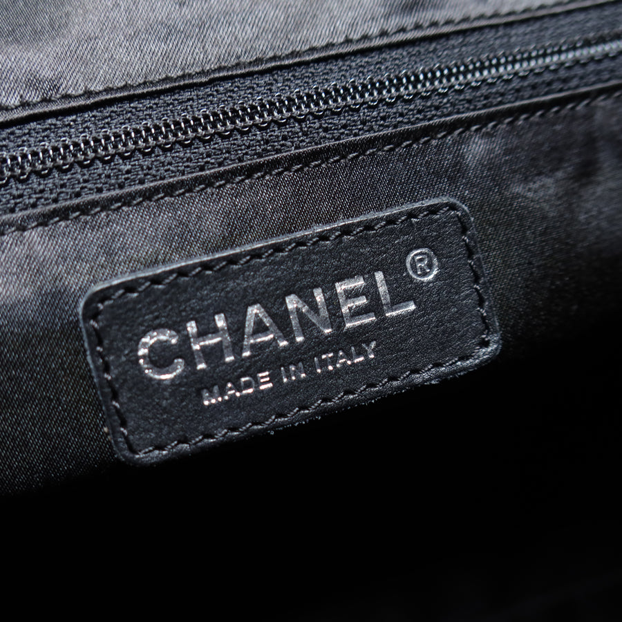 Chanel Vintage Diamond Stitching Coco charm Cabas Black Hobo Shoulder Bag L