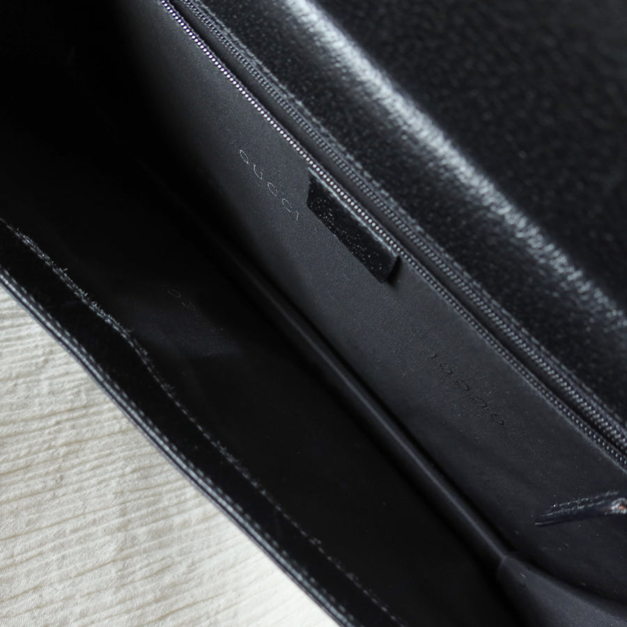 Gucci Vintage Black Grained Leather Sleek Shoulder Flap Bag