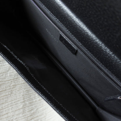 Gucci Vintage Black Grained Leather Sleek Shoulder Flap Bag