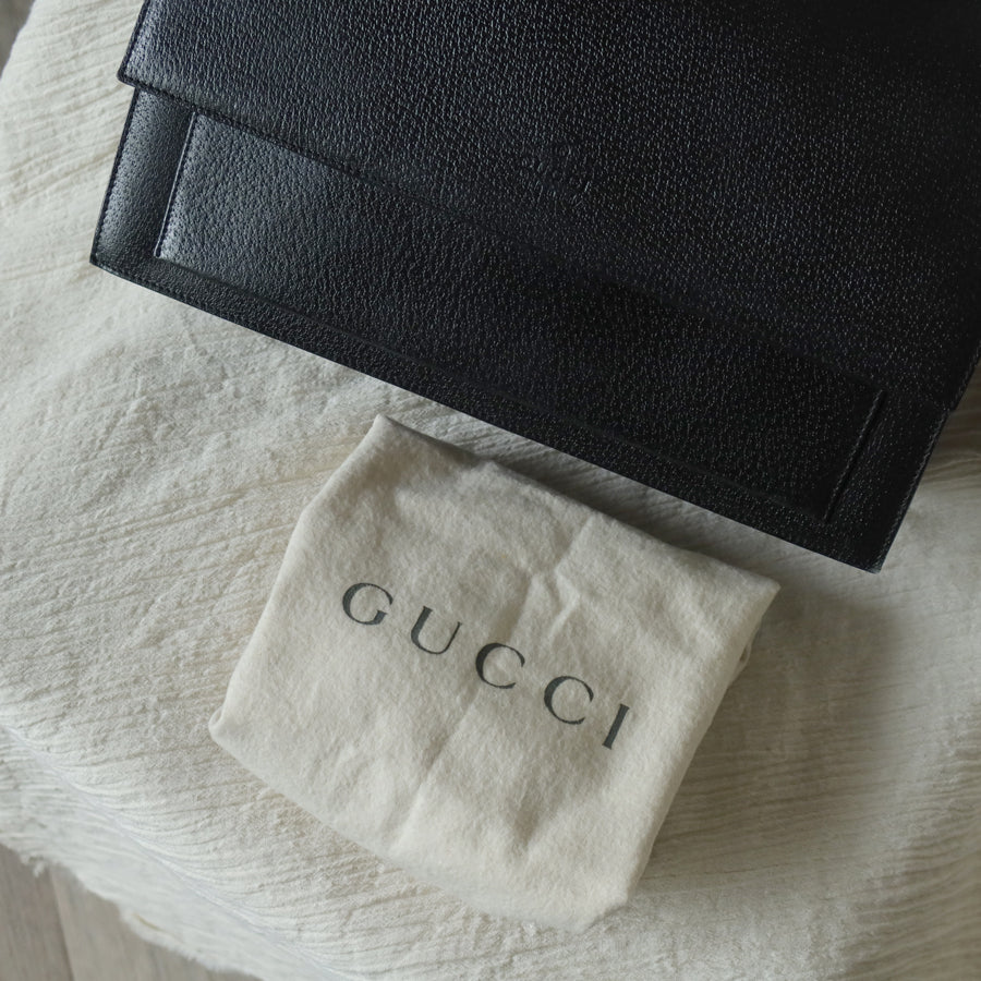Gucci Vintage Black Grained Leather Sleek Shoulder Flap Bag