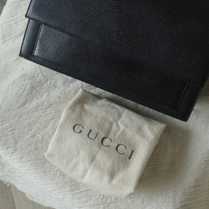 Gucci Vintage Black Grained Leather Sleek Shoulder Flap Bag
