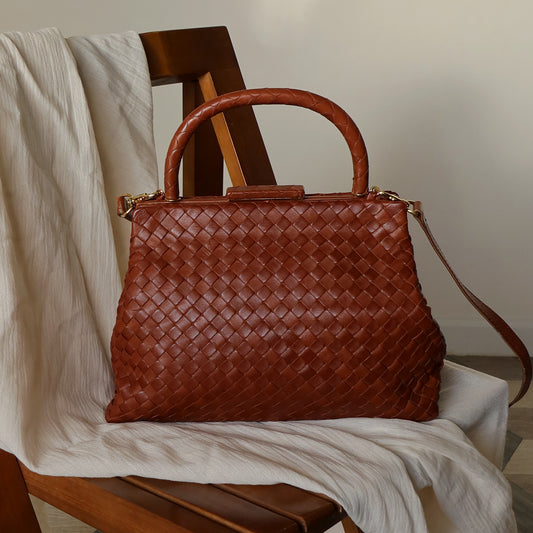 Bottega Veneta Vintage Brown Intrecciato Leather 2way Bag