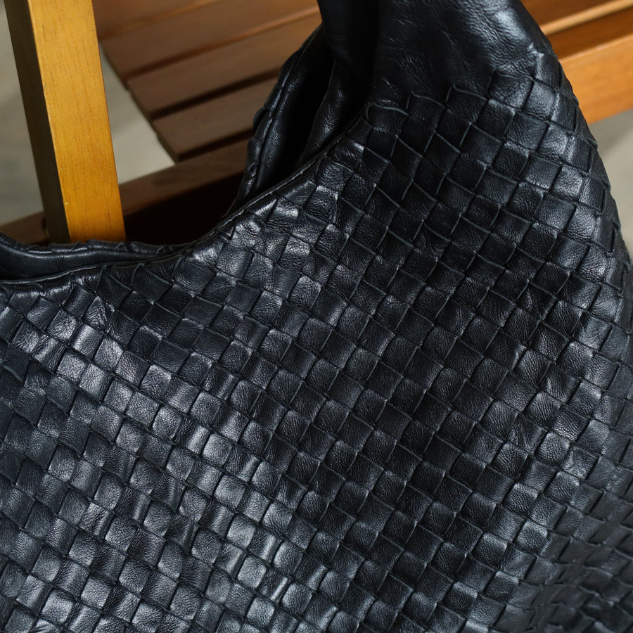 Bottega Veneta Vintage Black Intrecciato Leather Campana Large Hobo Shoulder Bag