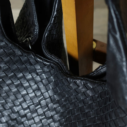 Bottega Veneta Vintage Black Intrecciato Leather Campana Large Hobo Shoulder Bag