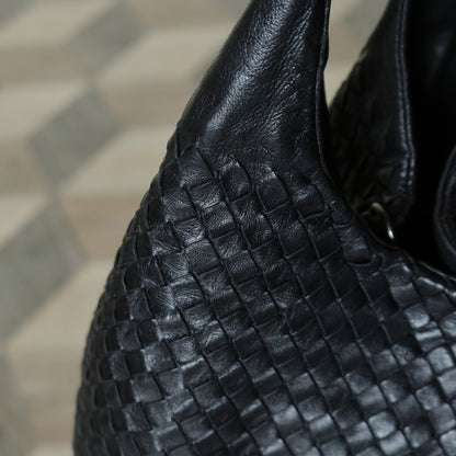 Bottega Veneta Vintage Black Intrecciato Leather Campana Large Hobo Shoulder Bag