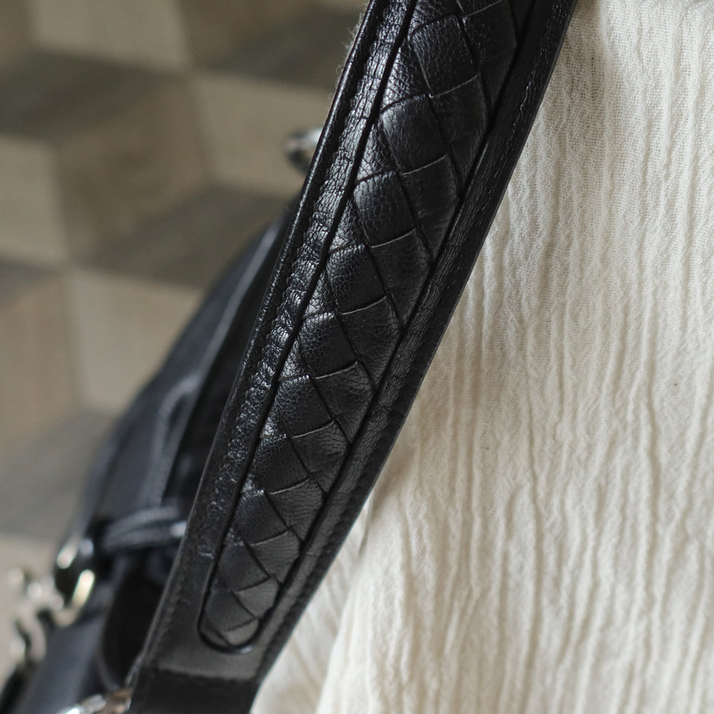 Bottega Veneta Vintage Black Intrecciato Leather Hobo One Shoulder Bag