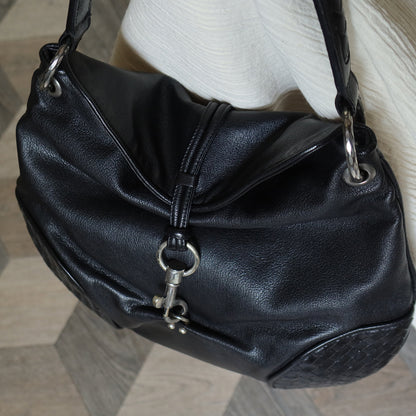 Bottega Veneta Vintage Black Intrecciato Leather Hobo One Shoulder Bag