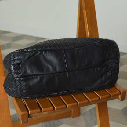 Bottega Veneta Vintage Black Intrecciato Leather Campana Large Hobo Shoulder Bag