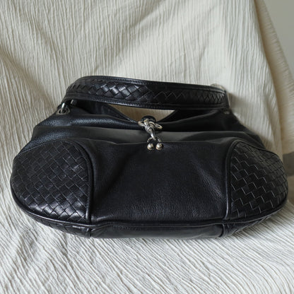Bottega Veneta Vintage Black Intrecciato Leather Hobo One Shoulder Bag