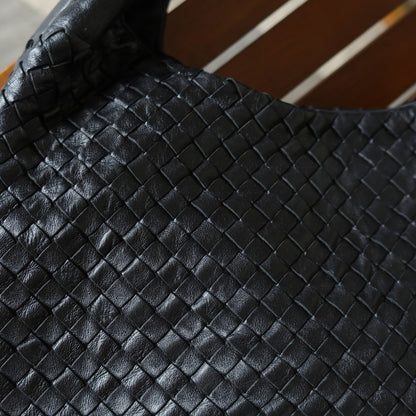 Bottega Veneta Vintage Black Intrecciato Leather Campana Large Hobo Shoulder Bag