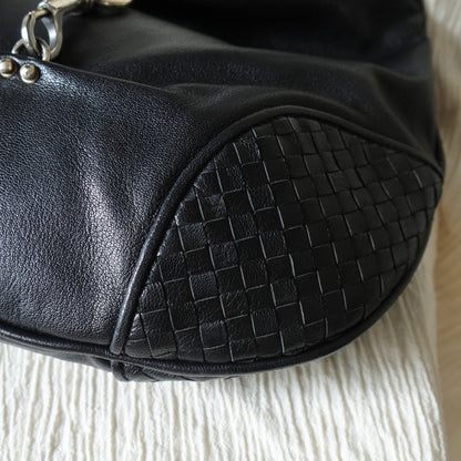 Bottega Veneta Vintage Black Intrecciato Leather Hobo One Shoulder Bag