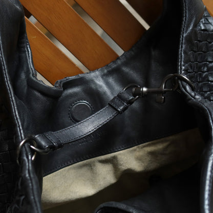 Bottega Veneta Vintage Black Intrecciato Leather Campana Large Hobo Shoulder Bag