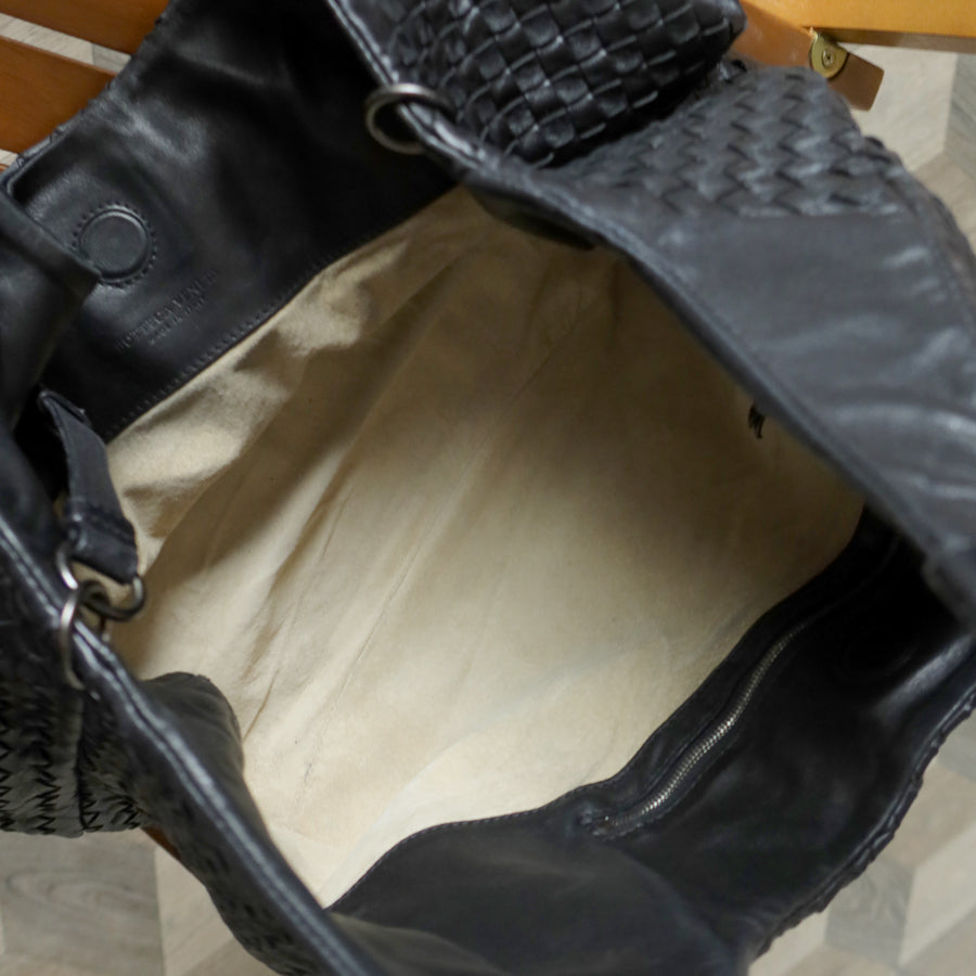 Bottega Veneta Vintage Black Intrecciato Leather Campana Large Hobo Shoulder Bag