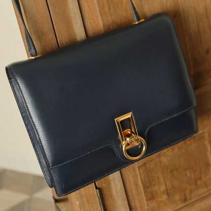 Vintage Hermès 1980s Emblem Ring Box Calf Shoulder Bag