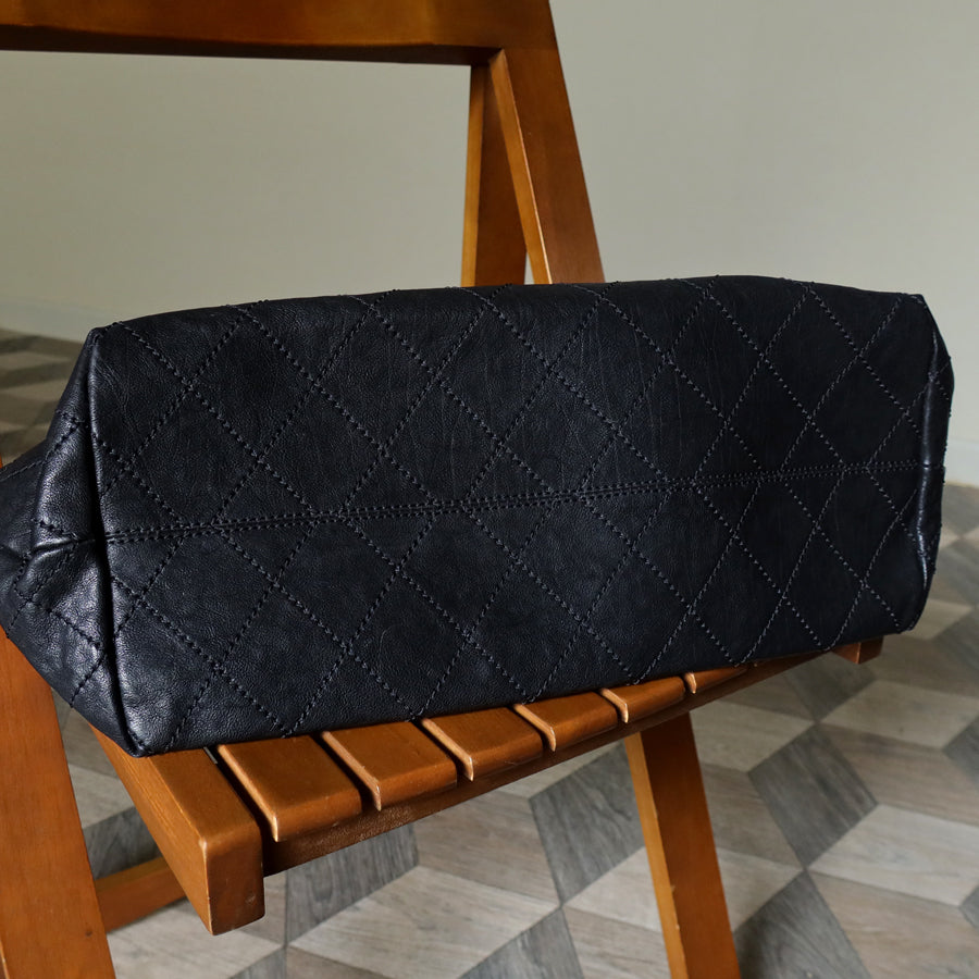 Chanel Vintage Diamond Stitching Coco charm Cabas Black Hobo Shoulder Bag L