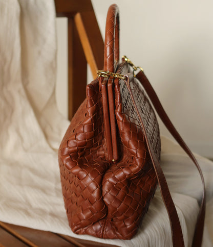 Bottega Veneta Vintage Brown Intrecciato Leather 2way Bag