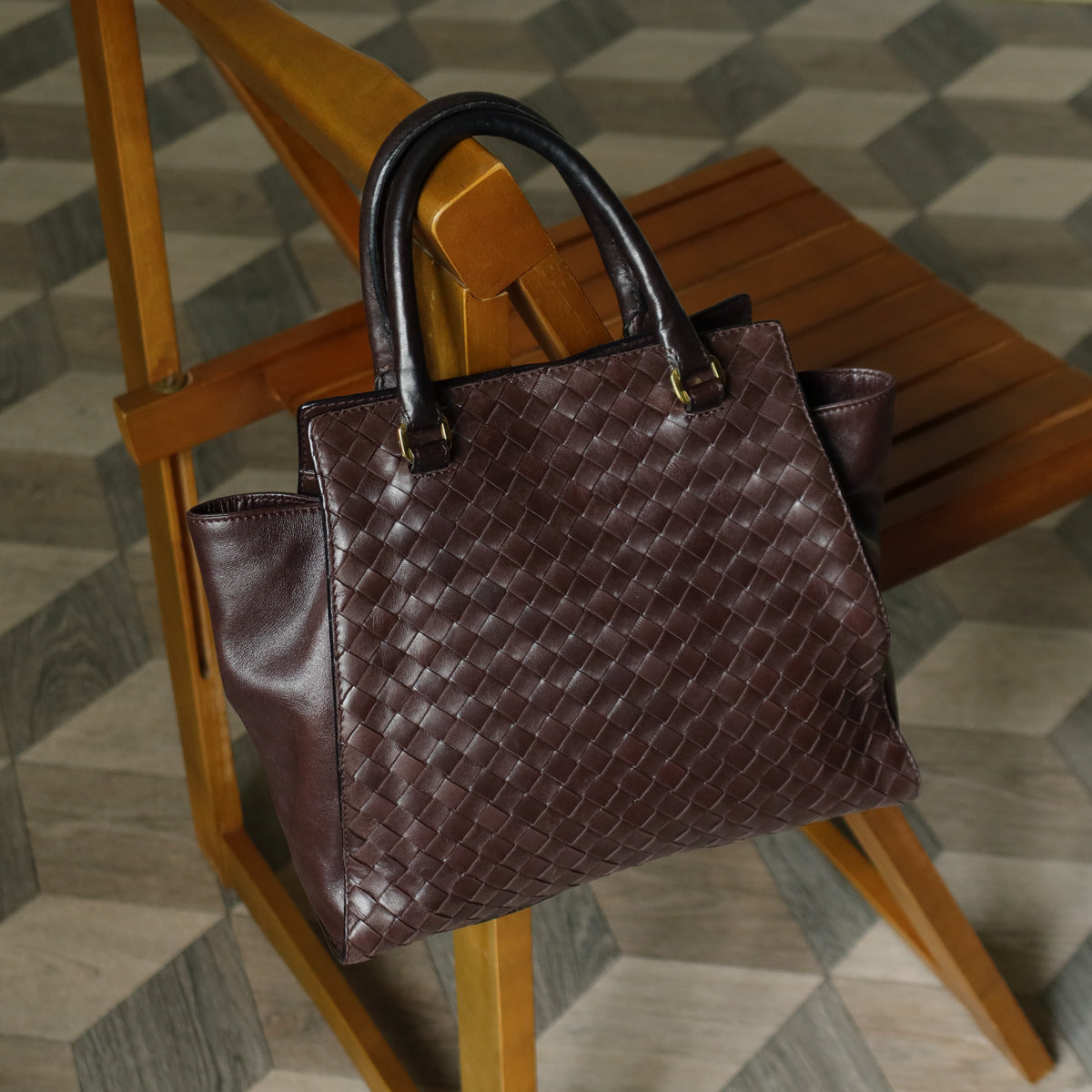 Bottega Veneta Vintage Dark Chocolate Brown Intrecciato Leather 2way Shoulder Bag