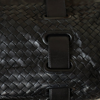 Bottega Veneta Vintage Black Intrecciato Weave Leather Strap detail Shoulder Bag