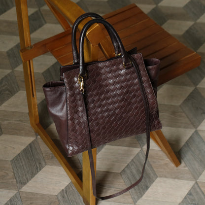 Bottega Veneta Vintage Dark Chocolate Brown Intrecciato Leather 2way Shoulder Bag