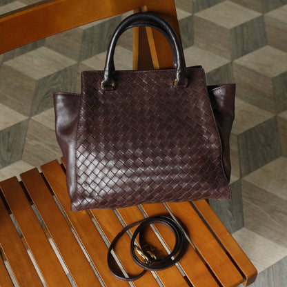 Bottega Veneta Vintage Dark Chocolate Brown Intrecciato Leather 2way Shoulder Bag
