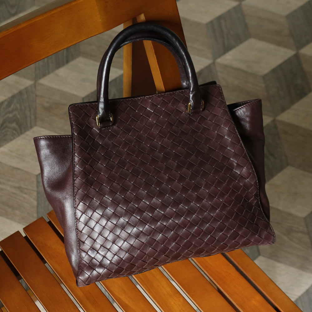Bottega Veneta Vintage Dark Chocolate Brown Intrecciato Leather 2way Shoulder Bag