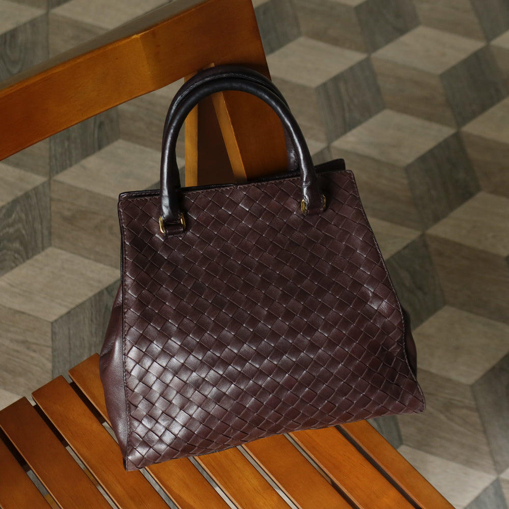 Bottega Veneta Vintage Dark Chocolate Brown Intrecciato Leather 2way Shoulder Bag