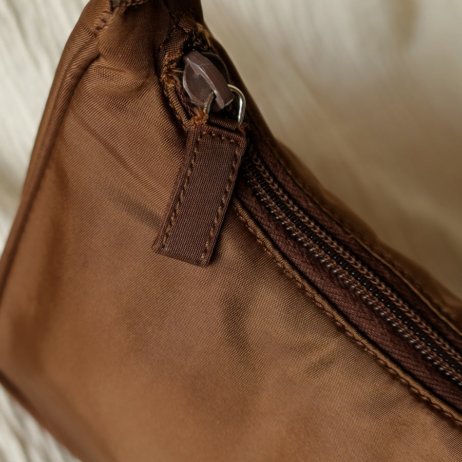 Prada Vintage Brown Nylon Tessuto Small Hobo Bag