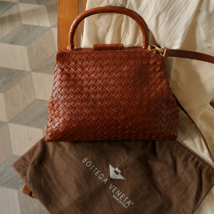 Bottega Veneta Vintage Brown Intrecciato Leather 2way Bag