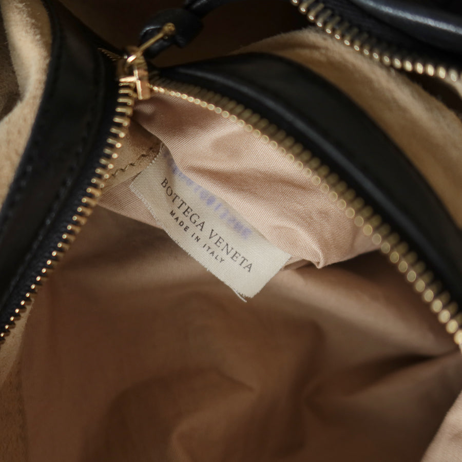 Bottega Veneta Vintage Black Intrecciato Weave Leather Strap detail Shoulder Bag