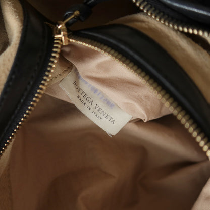 Bottega Veneta Vintage Black Intrecciato Weave Leather Strap detail Shoulder Bag