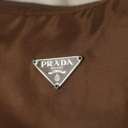 Prada Vintage Brown Nylon Tessuto Small Hobo Bag