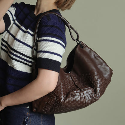 Rare Bottega Veneta Chocolate Brown Leather Intrecciato Weave Shoulder Bag