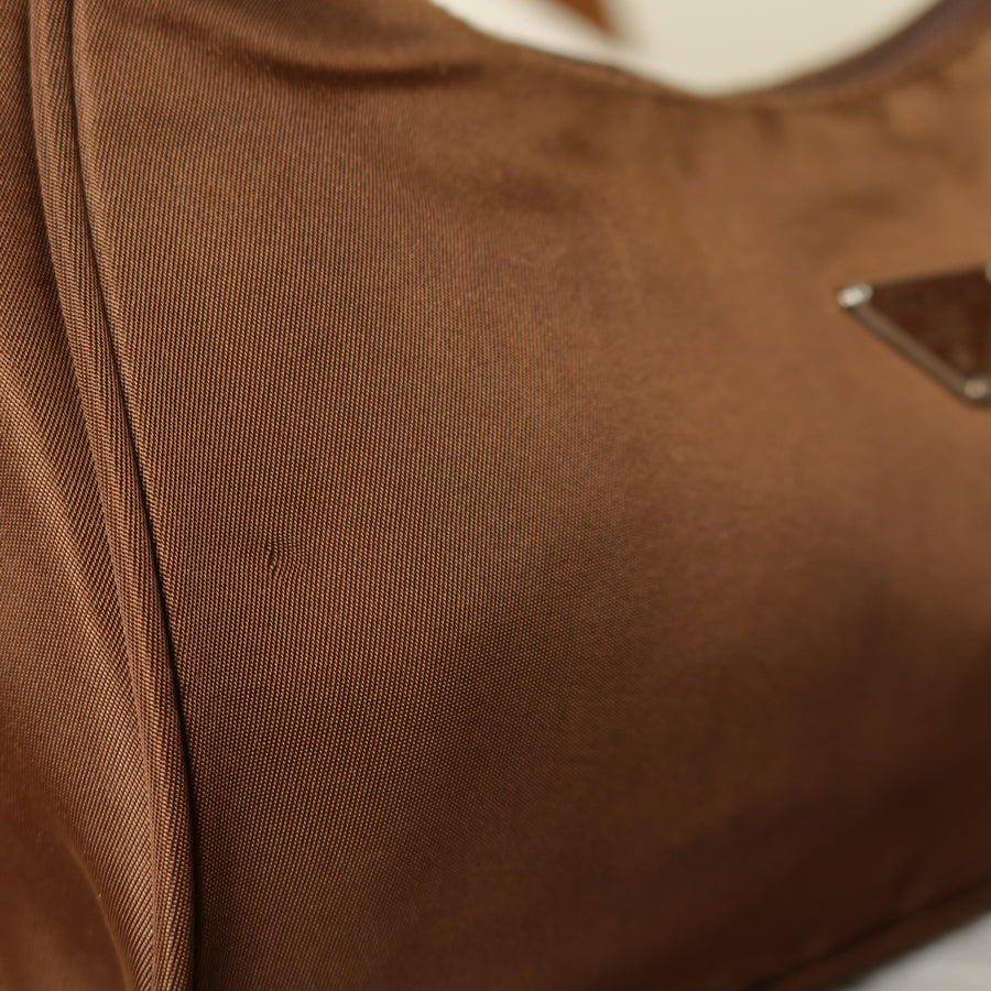 Prada Vintage Brown Nylon Tessuto Small Hobo Bag