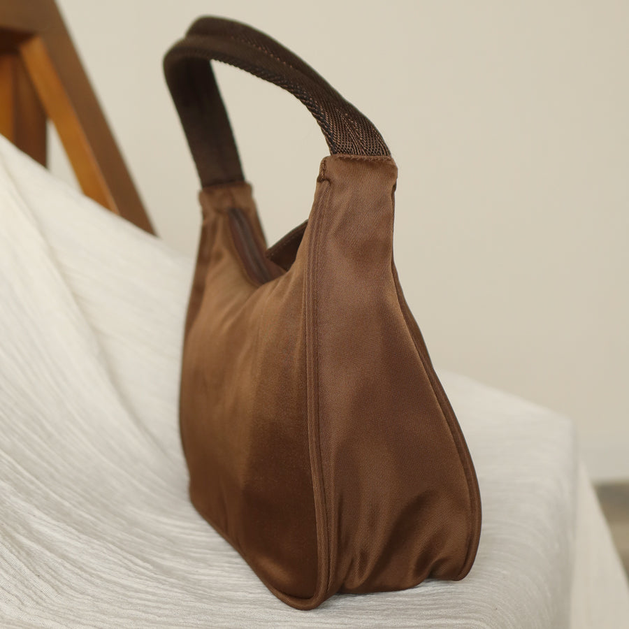 Prada Vintage Brown Nylon Tessuto Small Hobo Bag