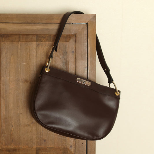 Christian Dior Vintage Classic Brown Leather Half Moon 2way Shoulder Bag